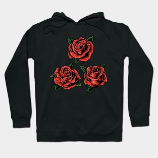 Vintage Red Blooming Roses - Traditional Rose Tattoo Hoodie